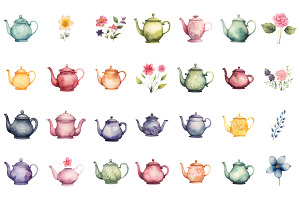 Teapot Flower Element Clipart Bundle