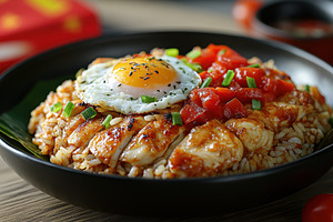 Delicious rice dish with grilled chi, a Photo by Tanuart