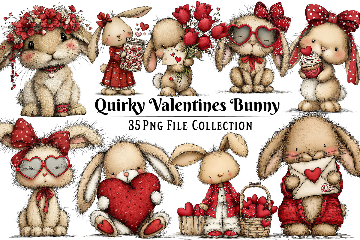 Quirky Valentines Bunny Clipart, an Illustration by Dream Creation (Photo 1 of 7)