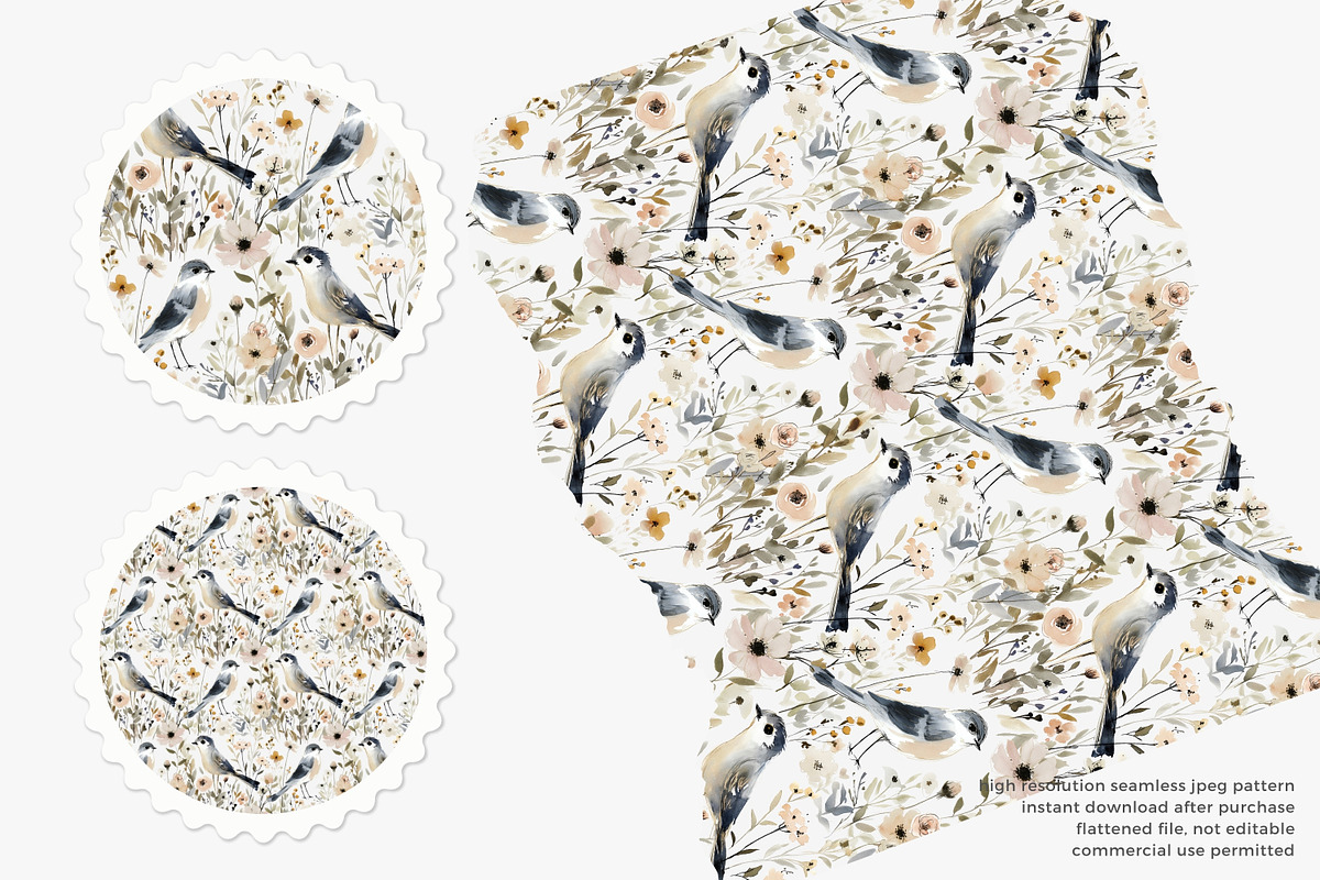 watercolor bird seamless pattern, a Pattern Graphic by Pink Studio Art (Photo 3 of 4)