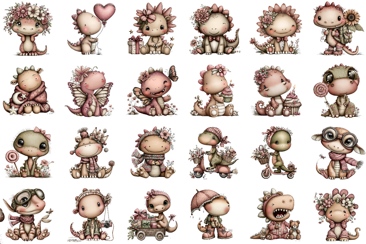 Cute Watercolor Dinosaur Clipart, an Illustration by Sublimation Artist (Photo 2 of 6)