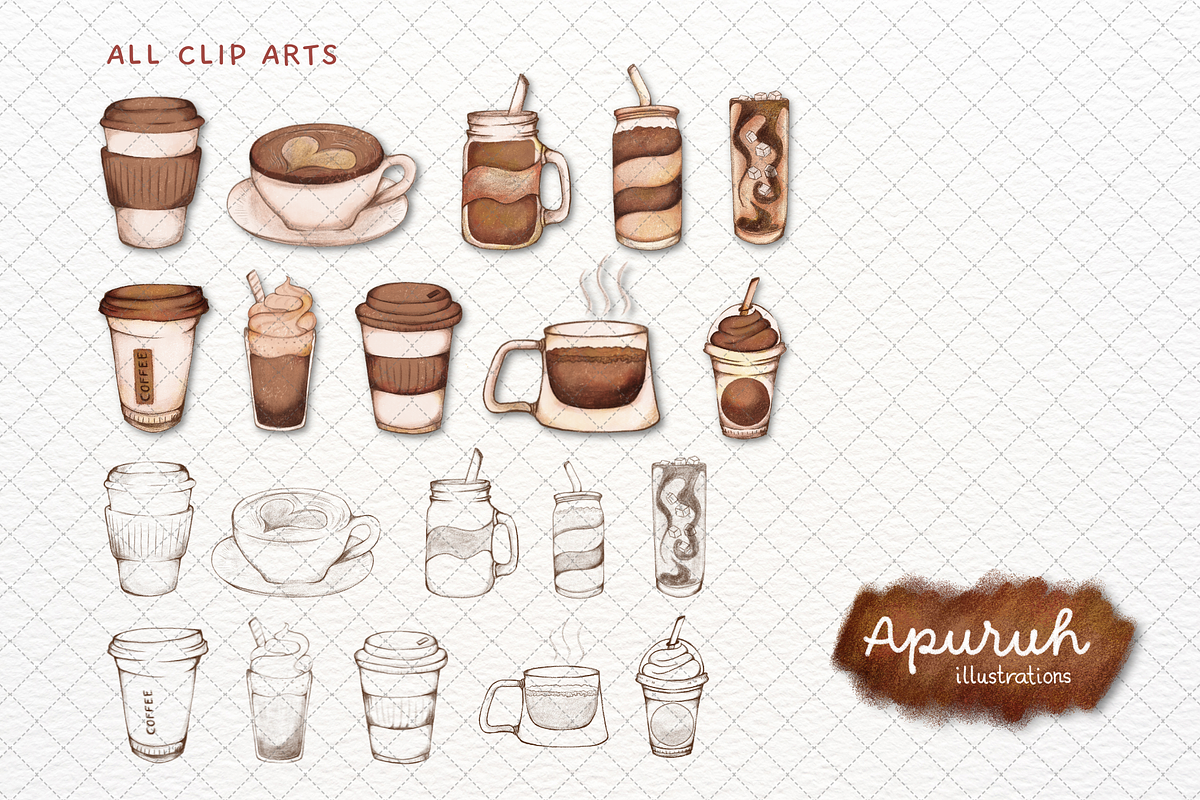 Coffee Watercolor Set Clipart, a Food Illustration by creationsbyapuruh (Photo 2 of 5)