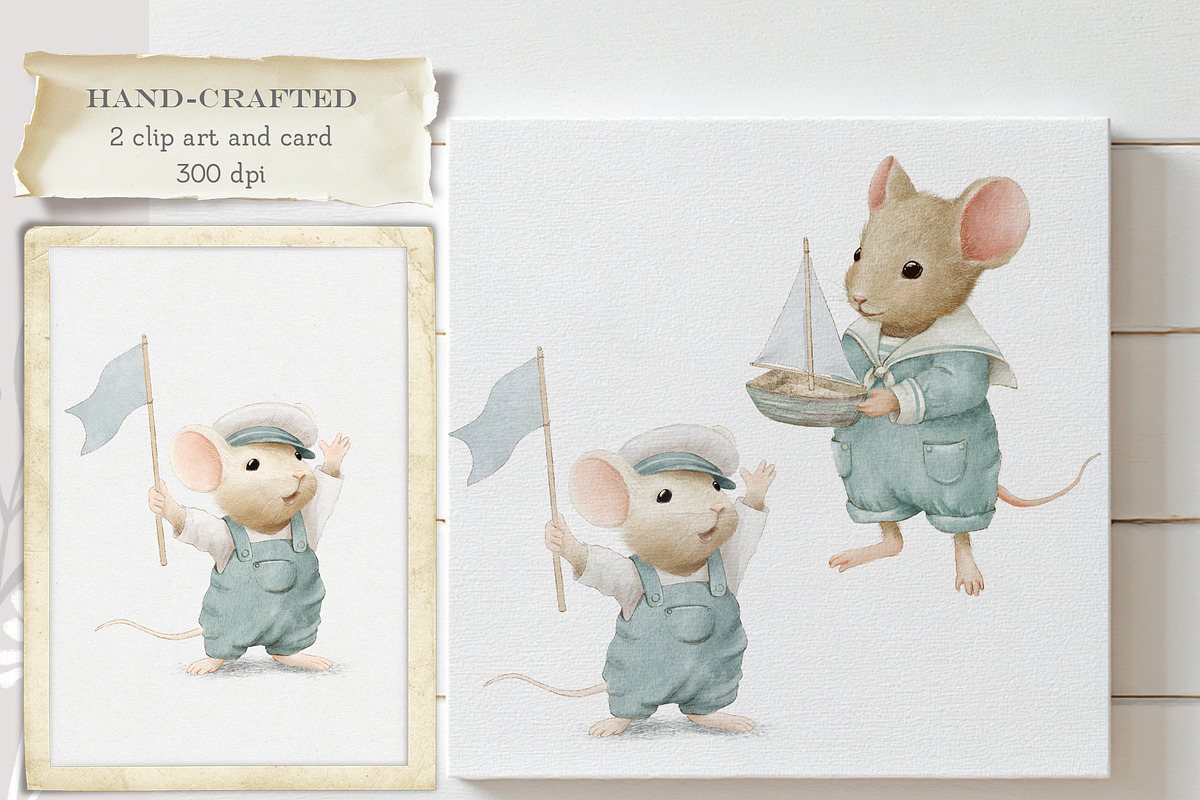 Cute Mouse Sailor birthday clipart, an Animal Illustration by AlenaVlasko stock Market (Photo 1 of 5)