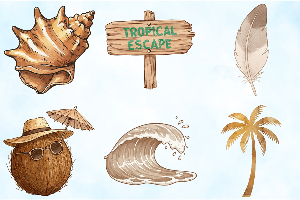 Sepia Tropical Beach Clipart, an Illustration by Craft Nest (Photo 5 of 5)