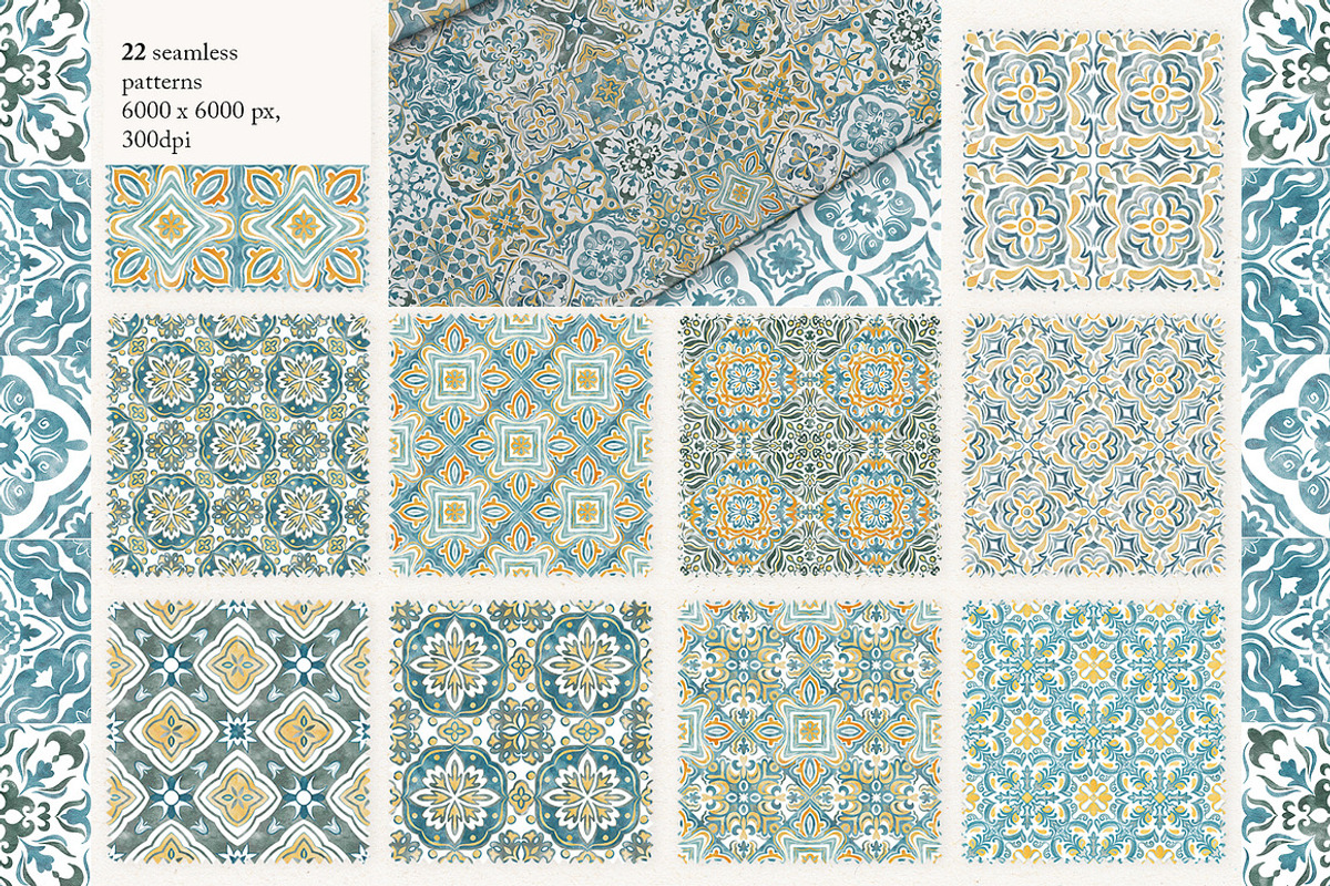 Azulejos watercolor tiles & Patterns, a Pattern Graphic by Jenny Quince (Photo 10 of 12)