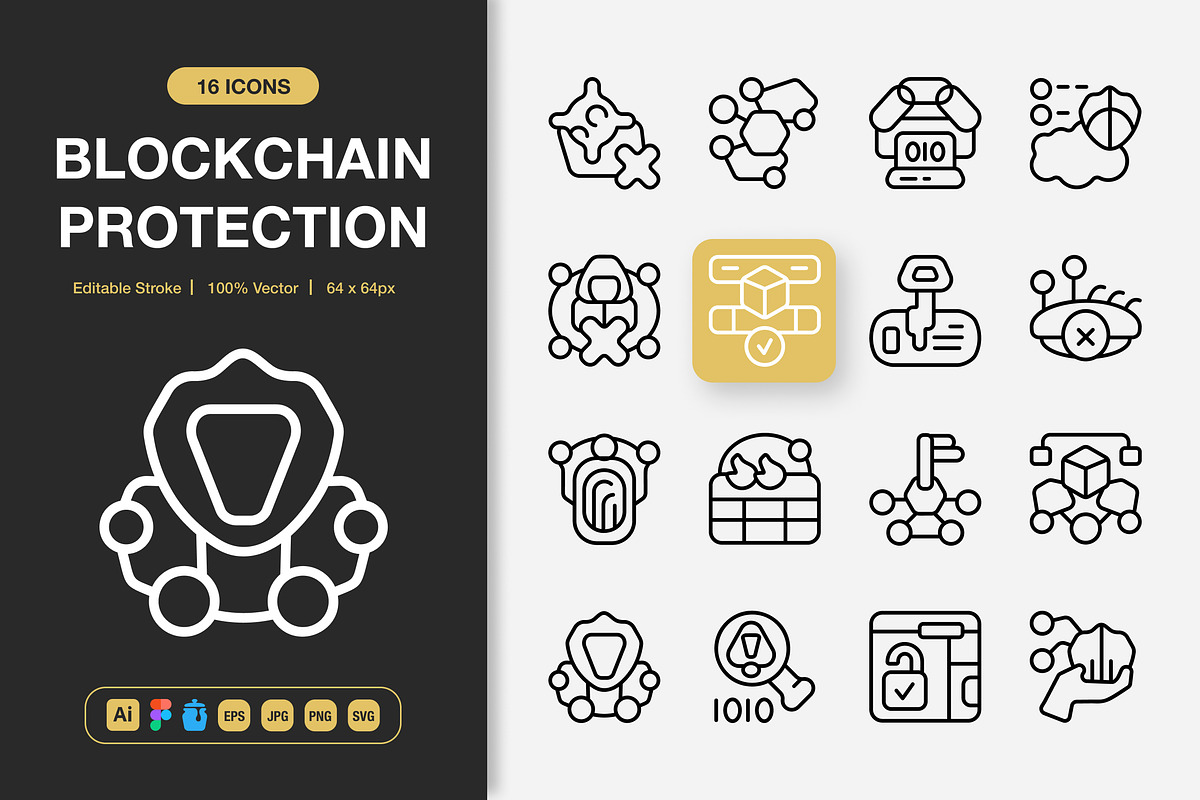 Blockchain Protection Icons, an Outline Icon by Spacepixel Creative