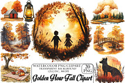 Watercolor Golden Hour Fall Clipart, an Illustration by DreamPrint404 (Thumbnail 1 of 6)