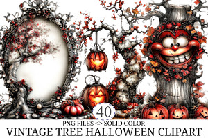 Vintage Tree Halloween Clipart, an Illustration by designcity5