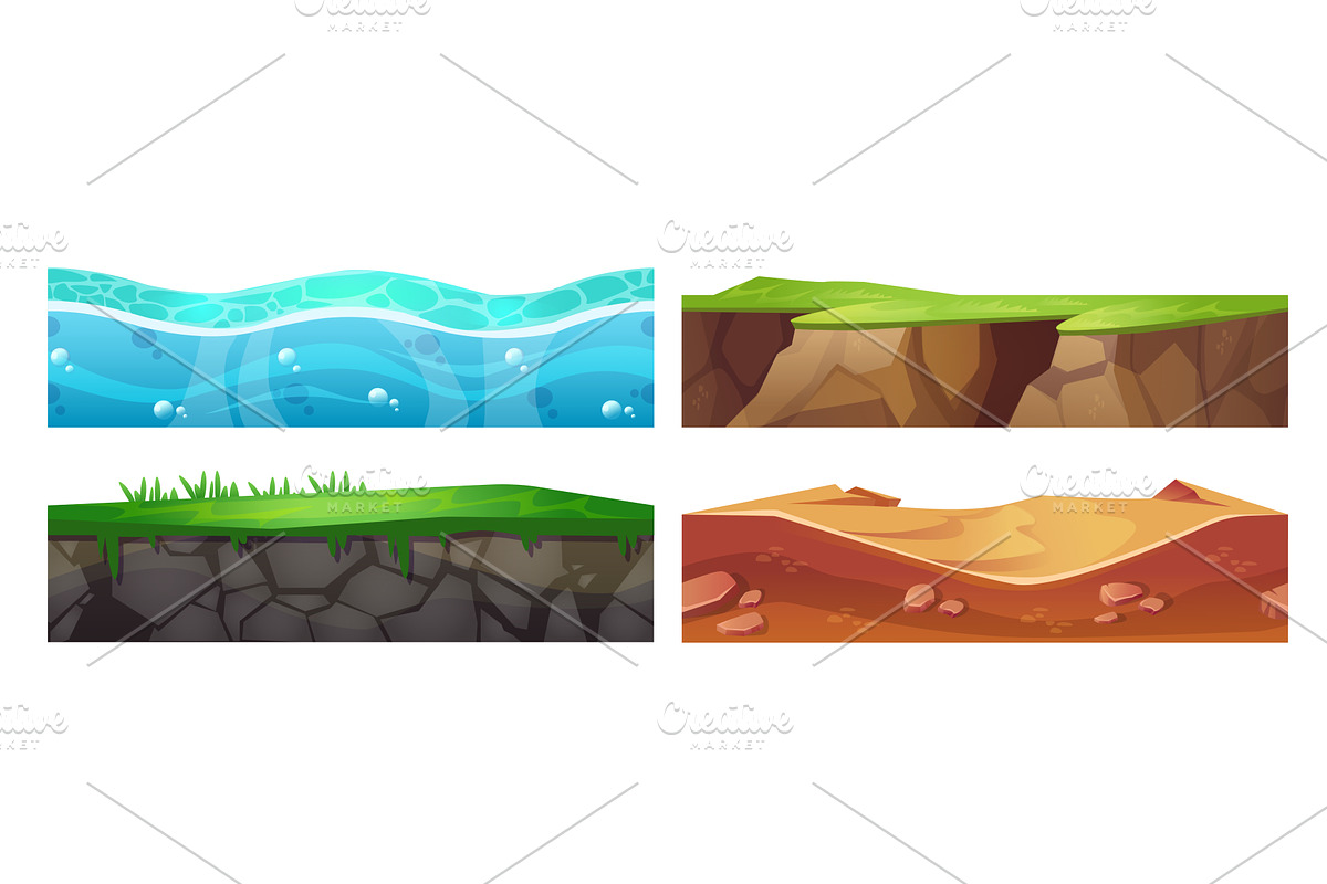 Seamless ground texture set for game, an Illustration by art PVP - market