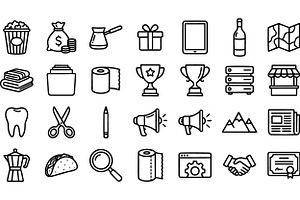 Minimalist Black Outline Icon Set, an Illustration by designvectx
