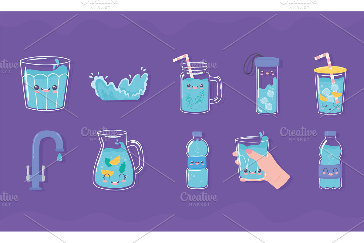 drink water icons, a Food Illustration by studiogstock