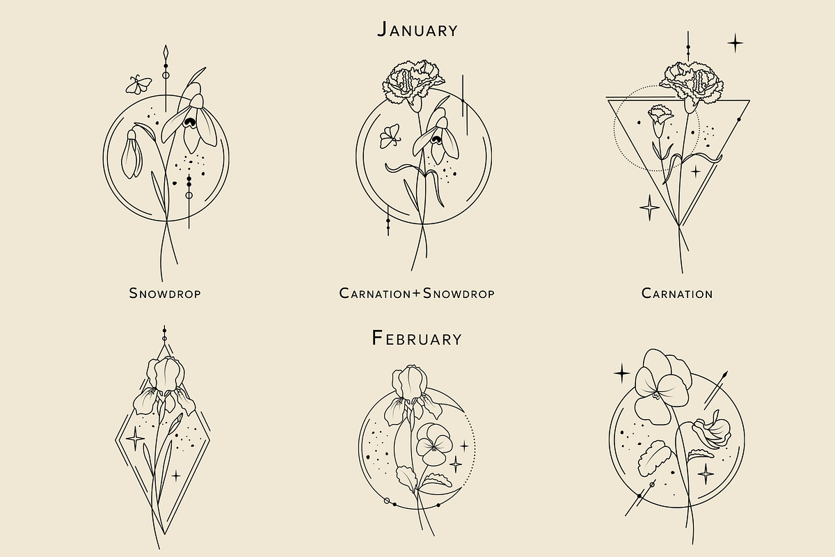 Birth Month Flower Line Bouquets, a Decorative Illustration by WatercolorWind (Photo 2 of 7)