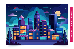 Night Cityscape Illustration, an Illustration by Tanuart