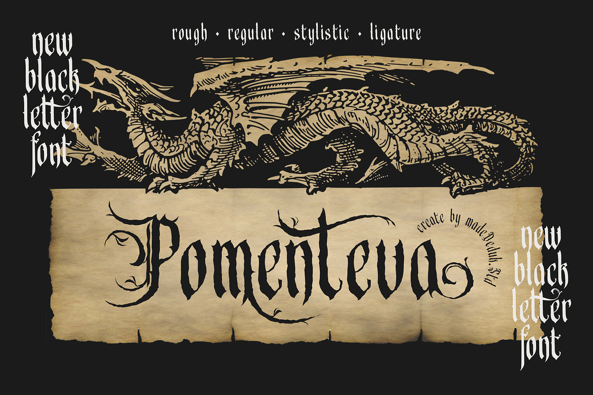 Pomenteva - Blackletter Typeface, a Blackletter Font by madeDeduk (Photo 1 of 10)