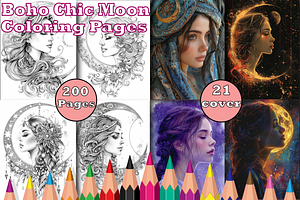 Boho Chic Moon Adult Coloring Pages