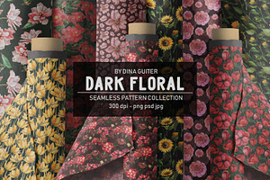 Dark floral flower pattern set
