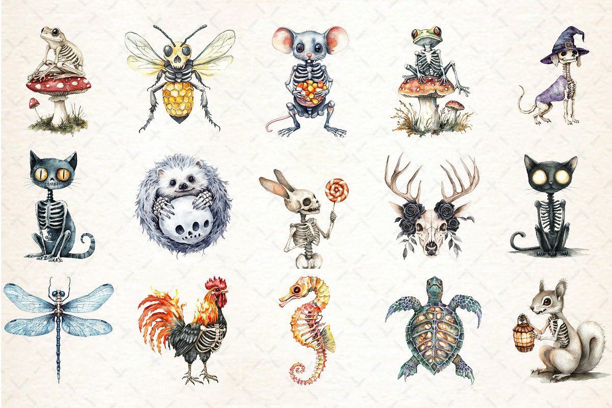 Halloween Skeleton Animal Clipart, an Illustration by Rose Art (Photo 2 of 3)