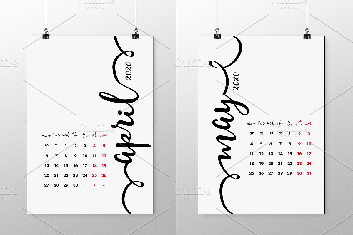 Calendar 2020 Design Vector Set., a Poster Template by Bordo (Photo 3 of 7)