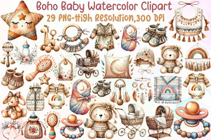 Boho Baby Watercolor Clipart, an Illustration by Sublimation Artist