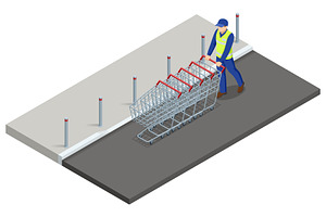 Isometric Store Worker with Cart Row