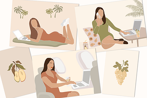 Digital Nomad Girls Illustration Set