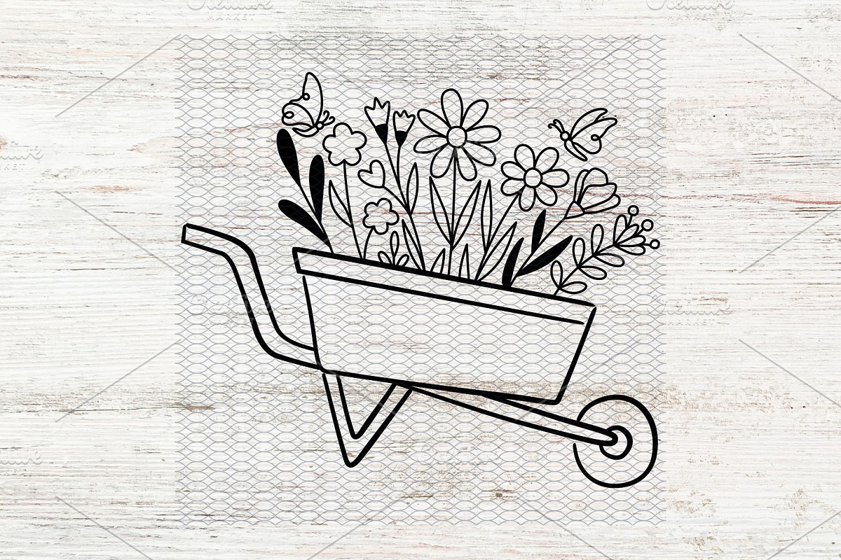 Floral Wheelbarrow svg, Wheelbarrow, an Illustration by Rajbir-Designs (Photo 1 of 6)