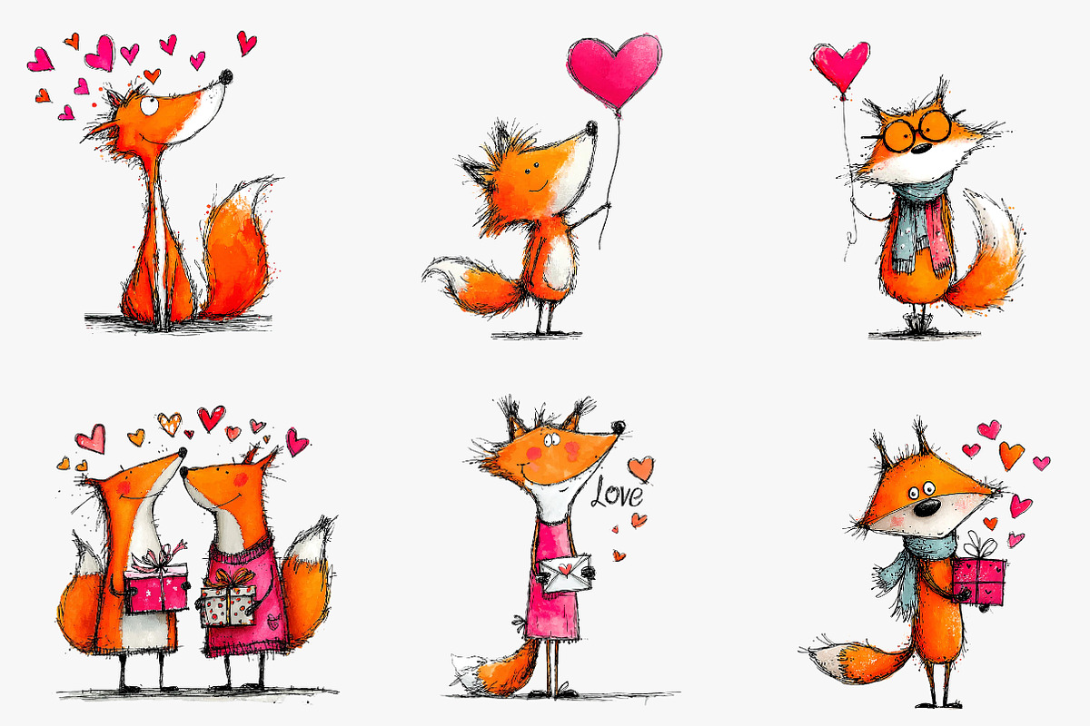 Quirky Valentine Fox Clipart, an Illustration by CreationArt (Photo 7 of 7)