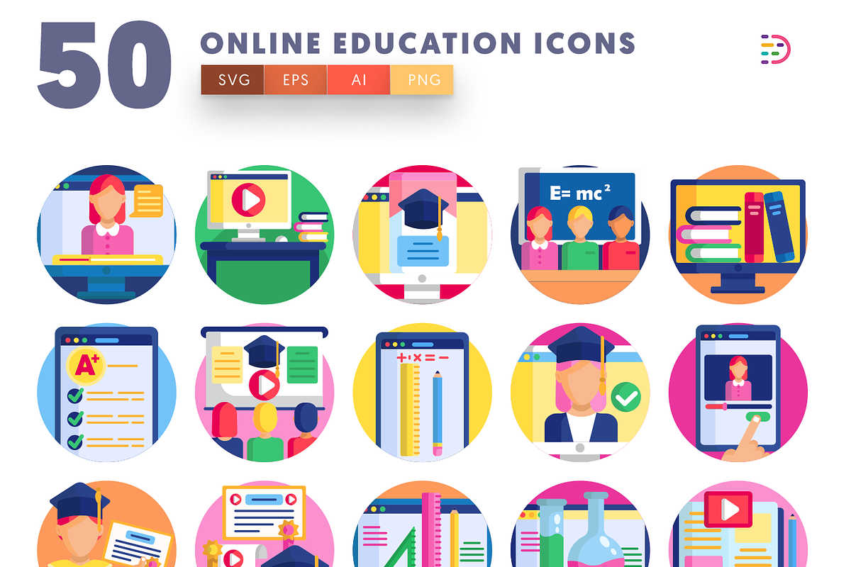 50 Online Education Icons, an Outline Icon by Dighital (Photo 3 of 10)