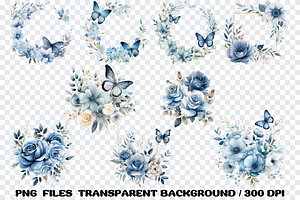 Dusty Blue Flower Watercolor Clipart