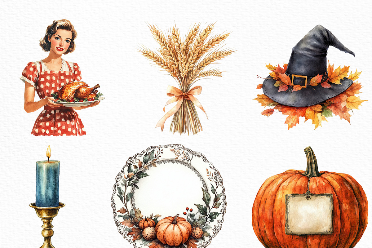 Vintage Thanksgiving Clipart, an Illustration by Craft Nest (Photo 4 of 6)