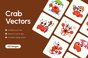 100 Crab Flat Vector Icons, an Emoji Icon by Brickclay