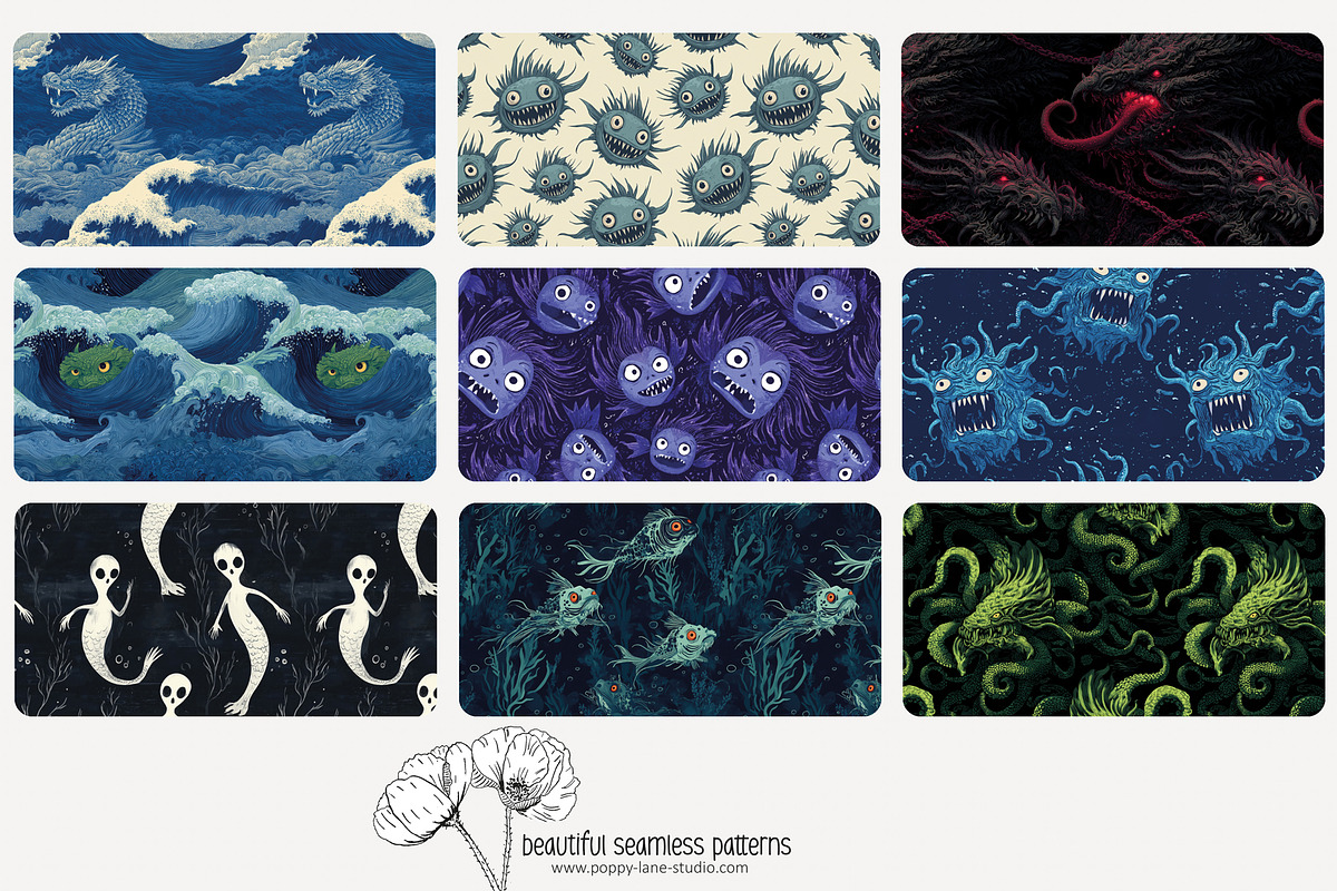 70 sea monster seamless pattern, a Pattern Graphic by Poppy Lane Studio (Photo 8 of 10)