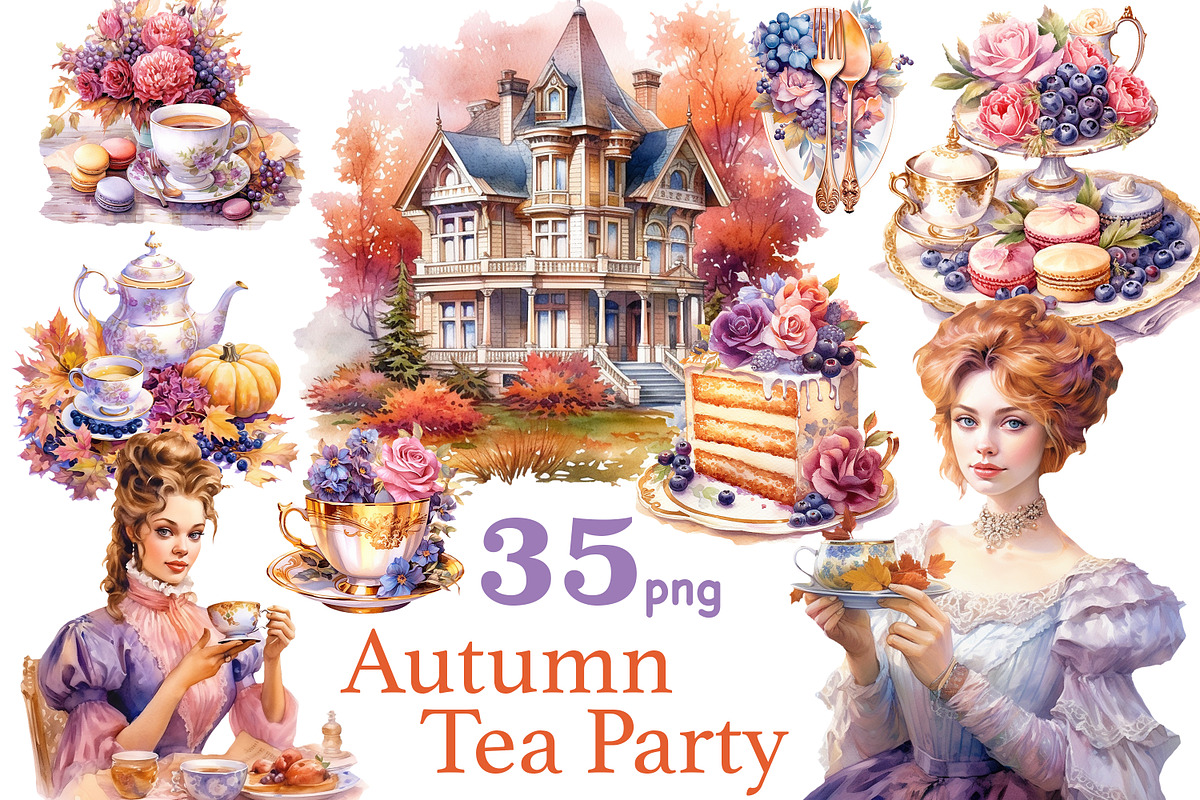 Autumn Clipart Bundle | Tea Party, a Person Illustration by GlamArtZhanna (Photo 1 of 5)
