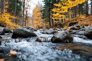 Beautiful autumn forest river with, a Nature Photo by MistyDay