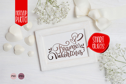 Valentine`s wooden frame mock up, a Print Template by Happy Letters
