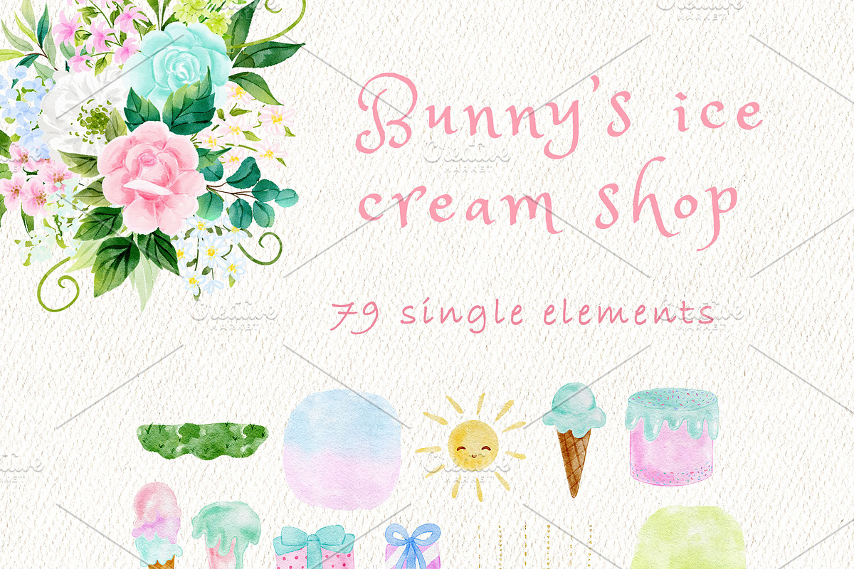 Bunny's ice cream shop clipart, an Animal Illustration by heyiamalice (Photo 6 of 13)