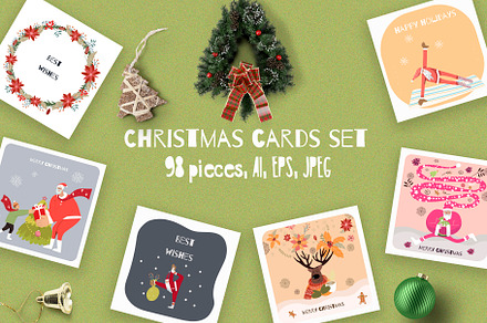 Christmas square greeting cards set