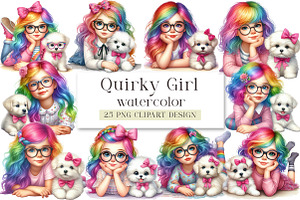 Quirky Girl Clipart, Cute Whimsical, an Illustration by DreamArtGraphic