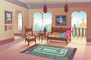 Light Living Room in Oriental Style, a Decorative Illustration by LEKS illustrations (Thumbnail 1 of 5)