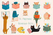 Cute pets reading the books. Clipart, an Animal Illustration by PenguinArtStudio (Thumbnail 2 of 13)