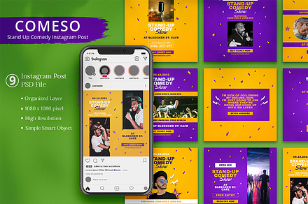 Stand Up Comedy Instagram Post, a Social Media Template by Attype