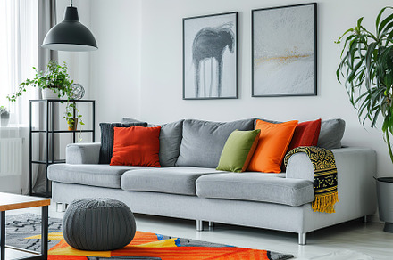 Modern scandinavian interior of living room with couch, a Beauty & Fashion Photo by AlyaAnd