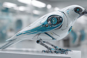 Futuristic robotic bird design white, a Photo by Pixeness Studio