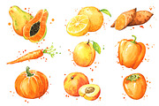 Set of orange foods, watercolor, a Food Illustration by Kamenuka (Thumbnail 1 of 4)