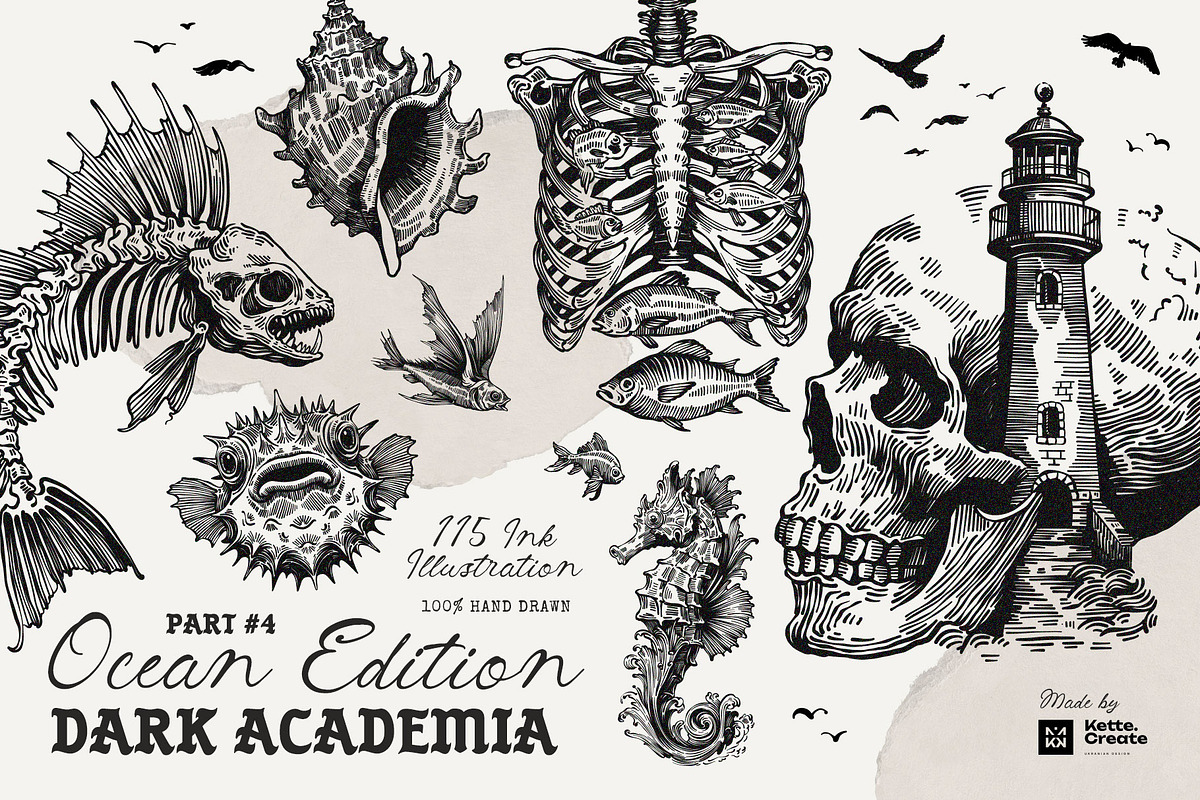 Dark Academia Ocean | Illustration, an Object Illustration by KetteCreate (Photo 1 of 14)
