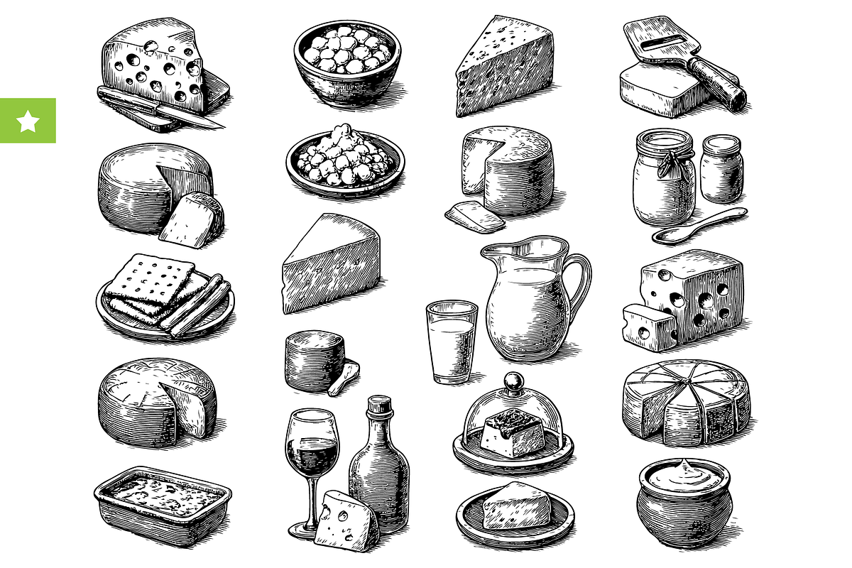 Vintage Cheese & Dairy Set, an Object Graphic by RT Studio (Photo 1 of 4)