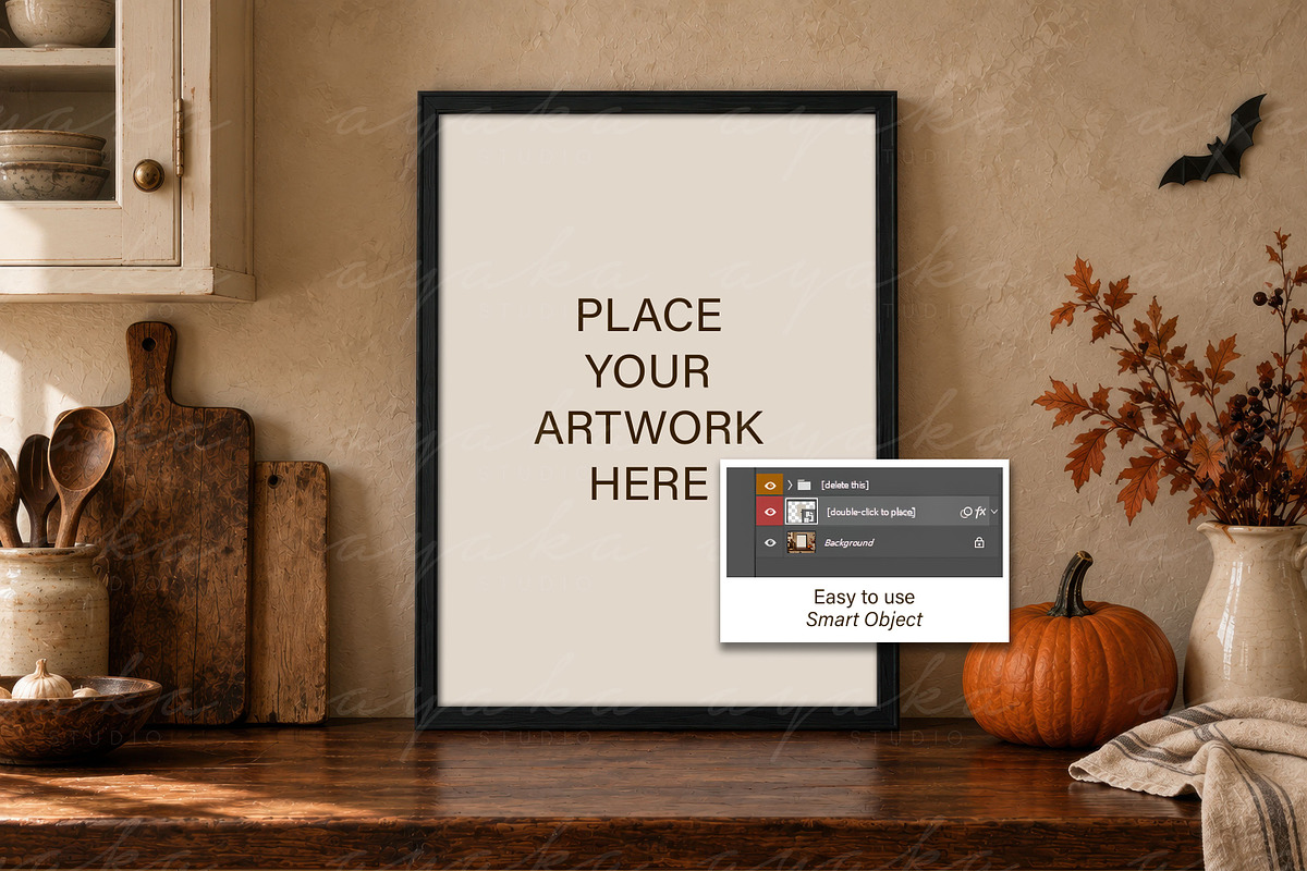 Autumn Kitchen Potrait Frame Mockup, a Household Mockup by AYAKA Studio Co. (Photo 2 of 5)