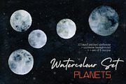 Planets and Moons Watercolor Set, an Illustration by paperlions (Thumbnail 3 of 3)