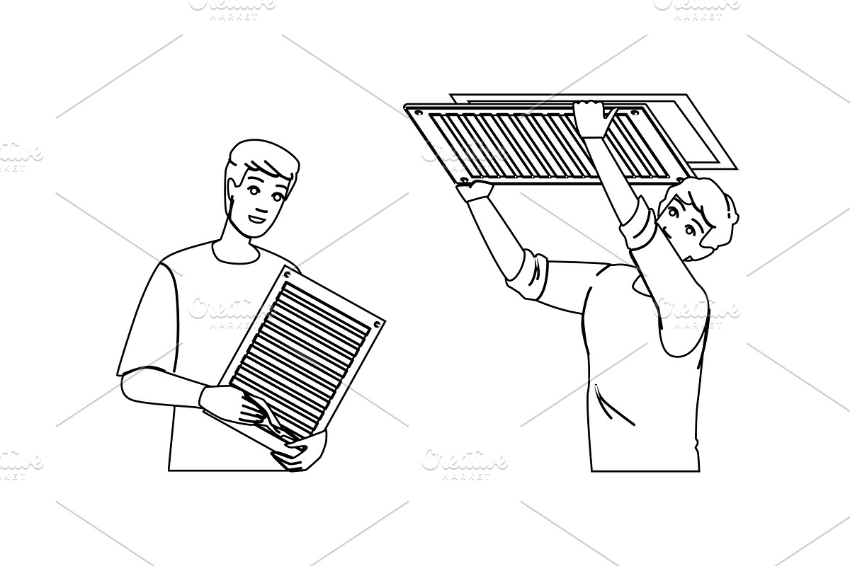 home cleaning air vent vector, a Person Illustration by pikepicture