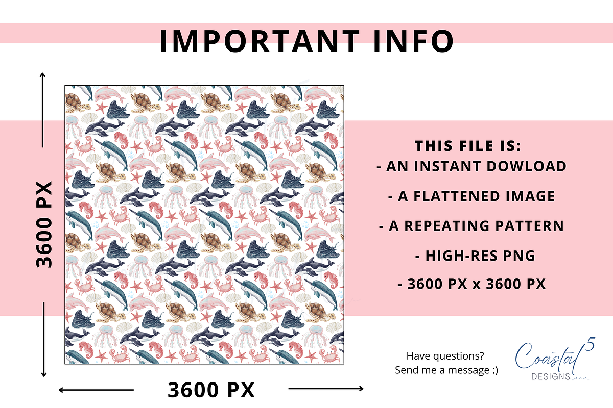 Sea Life Seamless Pattern, a Pattern Graphic by Coastal 5 Designs (Photo 3 of 3)